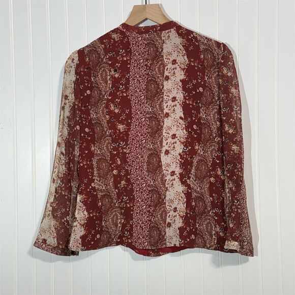 Vintage Laura Ashley Silk Blouse 8 90s Y2K Red Paisley Floral Ruffle Cottagecore - Picture 3 of 9